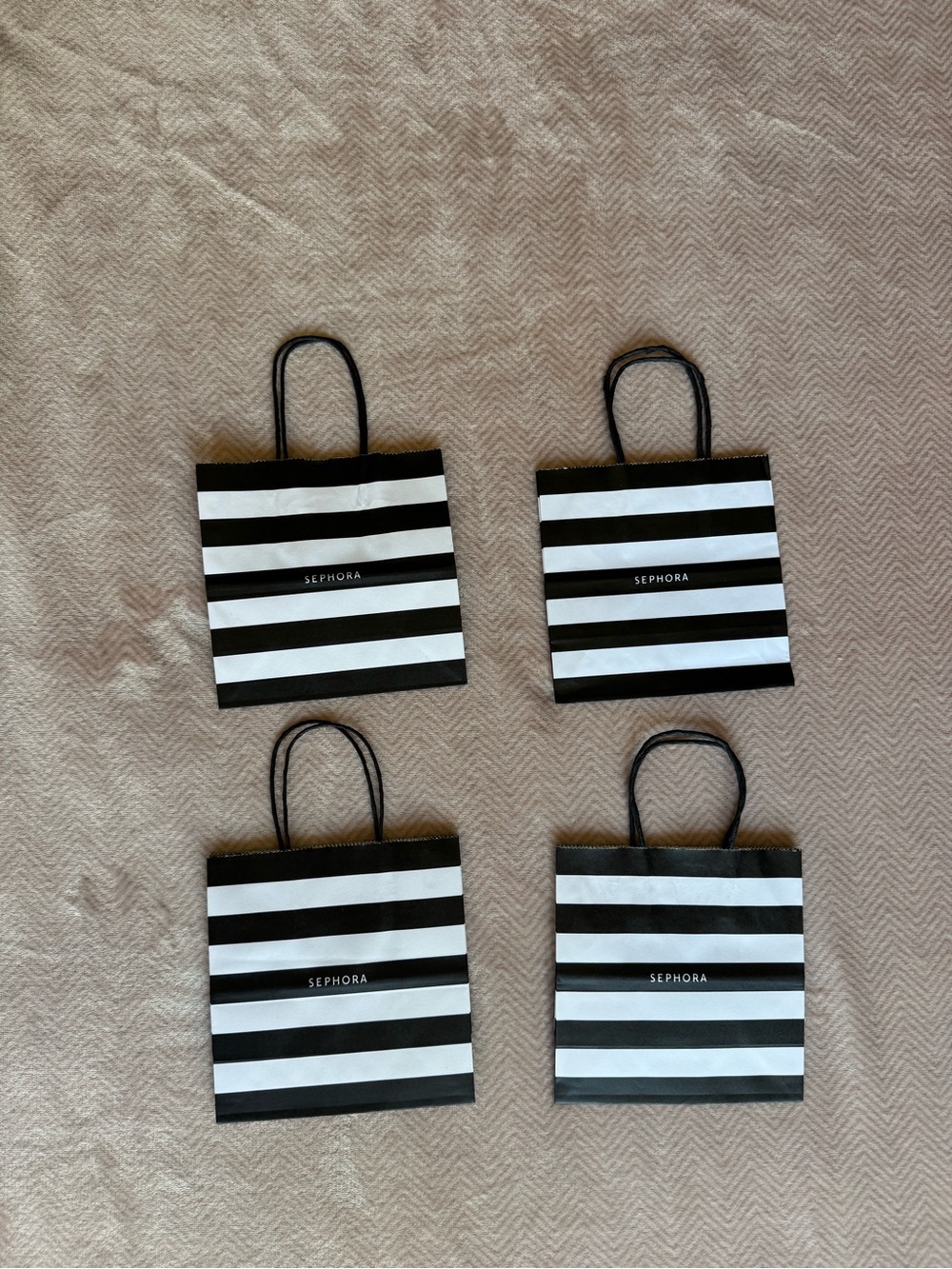 New Set of Four Sephora Black and White Striped Shopper Bag